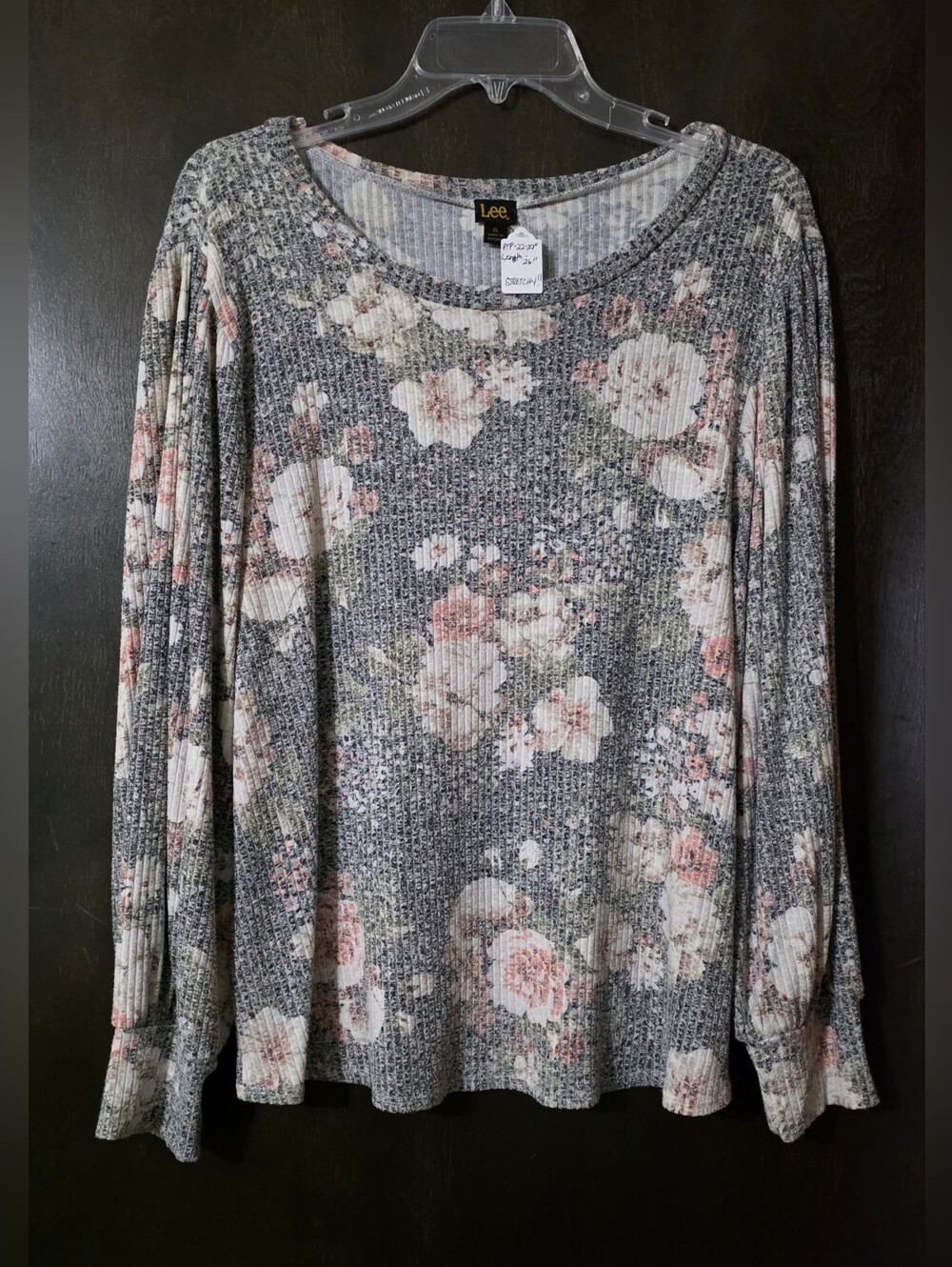 Lee Gray Floral Long-Sleeve Knit Top Pink Cream Textured Oversized Women's XL